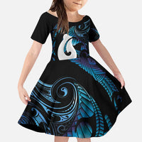 Hei Matau New Zealand Matariki Family Matching Mermaid Dress and Hawaiian Shirt NZ Fish Hook Maori Art LT14 Daughter's Dress Purple - Polynesian Pride