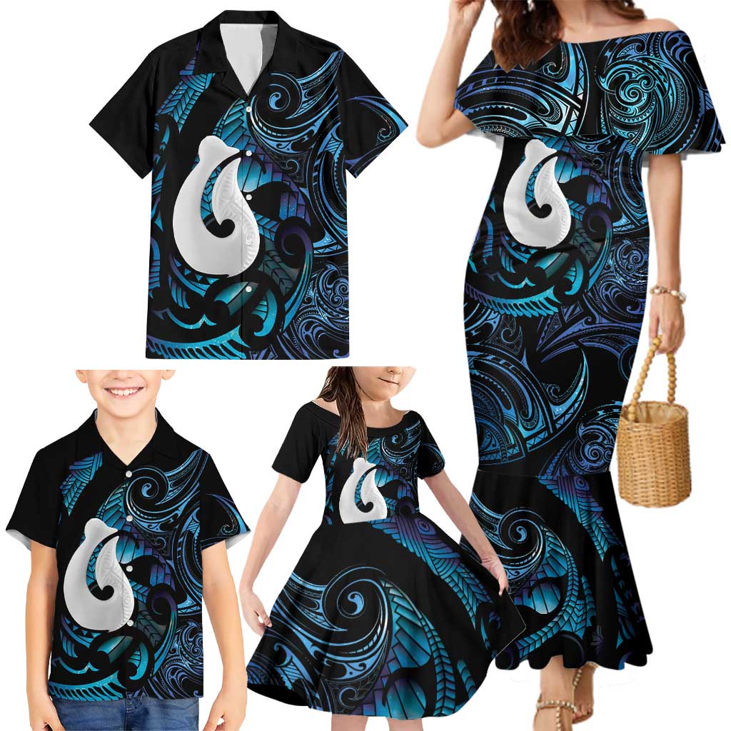 Hei Matau New Zealand Matariki Family Matching Mermaid Dress and Hawaiian Shirt NZ Fish Hook Maori Art LT14 - Polynesian Pride