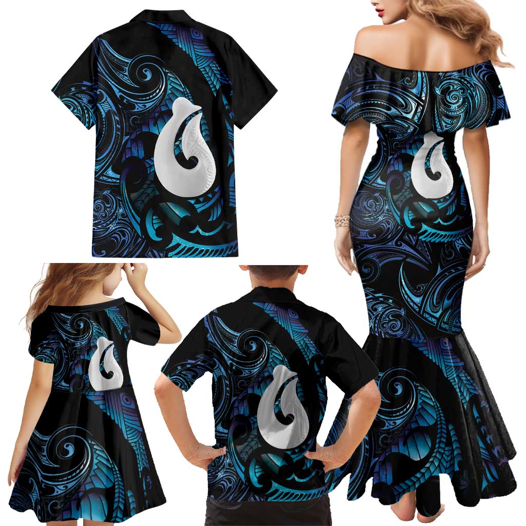 Hei Matau New Zealand Matariki Family Matching Mermaid Dress and Hawaiian Shirt NZ Fish Hook Maori Art LT14 - Polynesian Pride
