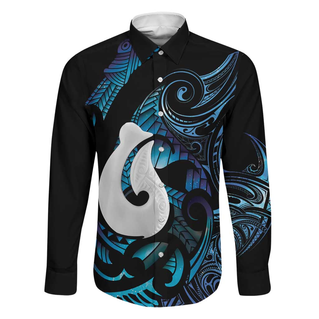 Hei Matau New Zealand Matariki Family Matching Mermaid Dress and Hawaiian Shirt NZ Fish Hook Maori Art LT14 Dad's Shirt - Long Sleeve Purple - Polynesian Pride