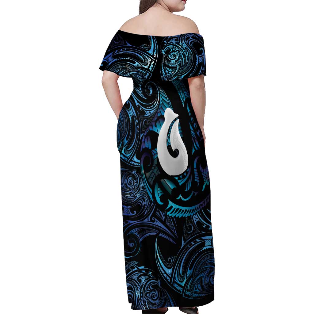 Hei Matau New Zealand Matariki Family Matching Off Shoulder Maxi Dress and Hawaiian Shirt NZ Fish Hook Maori Art LT14 - Polynesian Pride