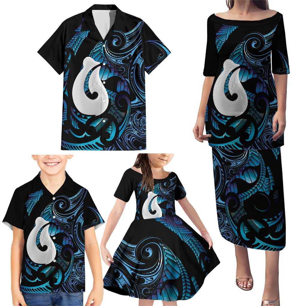Hei Matau New Zealand Matariki Family Matching Puletasi and Hawaiian Shirt NZ Fish Hook Maori Art LT14 - Polynesian Pride