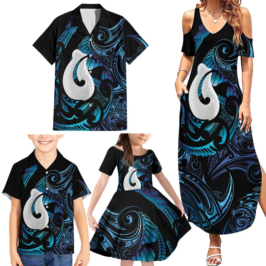 Hei Matau New Zealand Matariki Family Matching Summer Maxi Dress and Hawaiian Shirt NZ Fish Hook Maori Art LT14 - Polynesian Pride