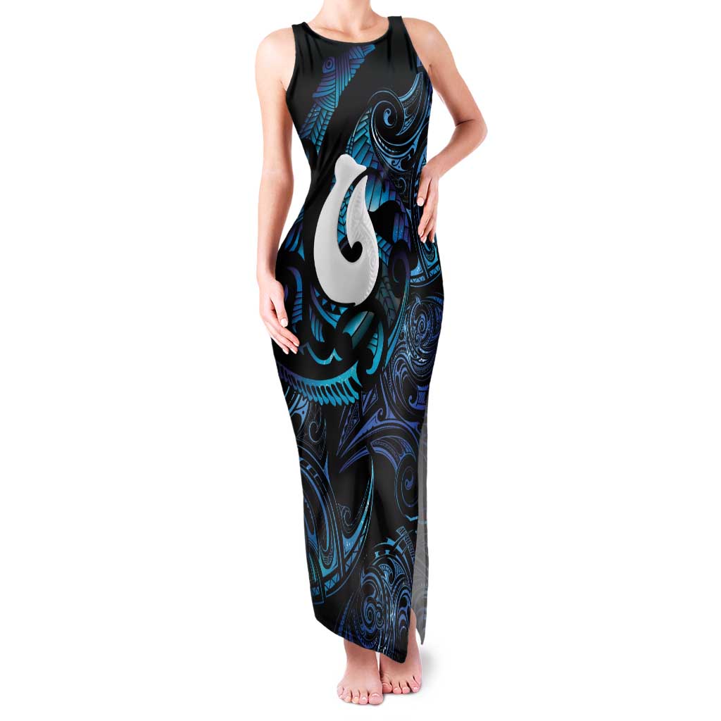Hei Matau New Zealand Matariki Family Matching Tank Maxi Dress and Hawaiian Shirt NZ Fish Hook Maori Art LT14 Mom's Dress Purple - Polynesian Pride