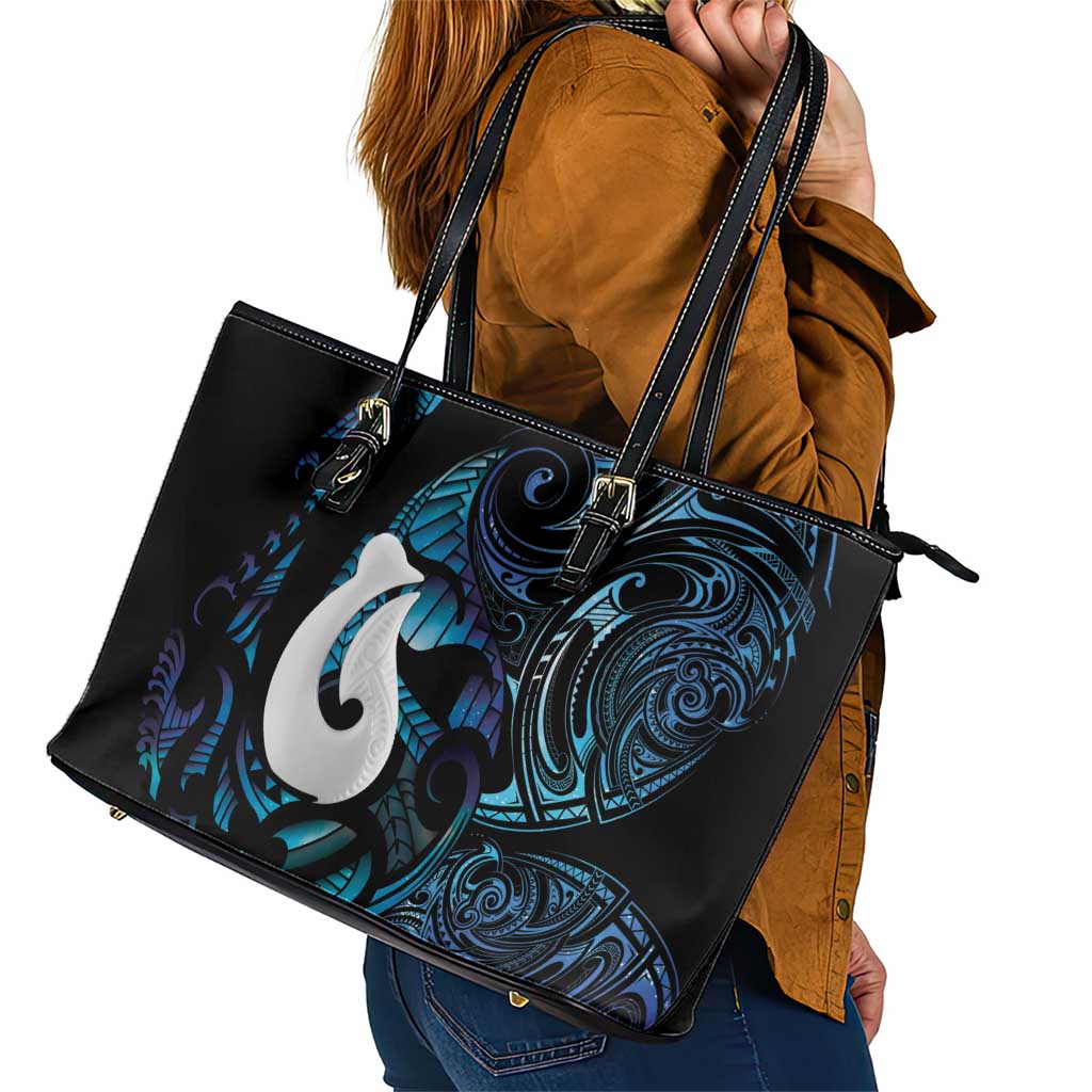Hei Matau New Zealand Matariki Leather Tote Bag NZ Fish Hook Maori Art