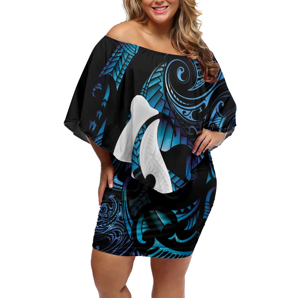 Hei Matau New Zealand Matariki Off Shoulder Short Dress NZ Fish Hook Maori Art