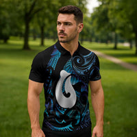 Hei Matau New Zealand Matariki Zipper Polo Shirt NZ Fish Hook Maori Art