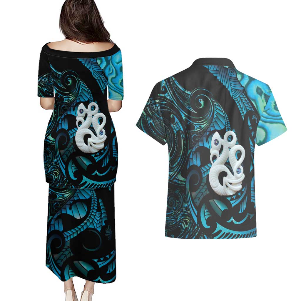 Manaia New Zealand Matariki Couples Matching Puletasi and Hawaiian Shirt NZ Paua Shell Maori Art