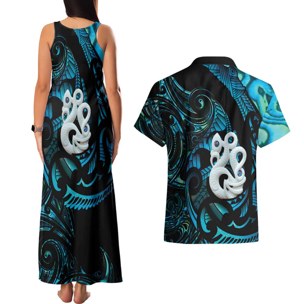Manaia New Zealand Matariki Couples Matching Tank Maxi Dress and Hawaiian Shirt NZ Paua Shell Maori Art LT14 - Polynesian Pride