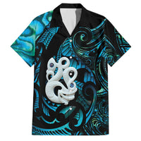 Manaia New Zealand Matariki Family Matching Off Shoulder Maxi Dress and Hawaiian Shirt NZ Paua Shell Maori Art LT14 Dad's Shirt - Short Sleeve Turquoise - Polynesian Pride