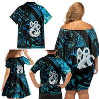 Manaia New Zealand Matariki Family Matching Off Shoulder Short Dress and Hawaiian Shirt NZ Paua Shell Maori Art LT14 - Polynesian Pride