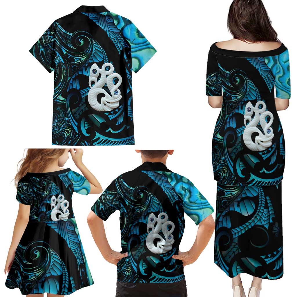 Manaia New Zealand Matariki Family Matching Puletasi and Hawaiian Shirt NZ Paua Shell Maori Art LT14 - Polynesian Pride