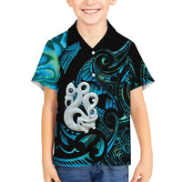 Manaia New Zealand Matariki Family Matching Short Sleeve Bodycon Dress and Hawaiian Shirt NZ Paua Shell Maori Art LT14 Son's Shirt Turquoise - Polynesian Pride