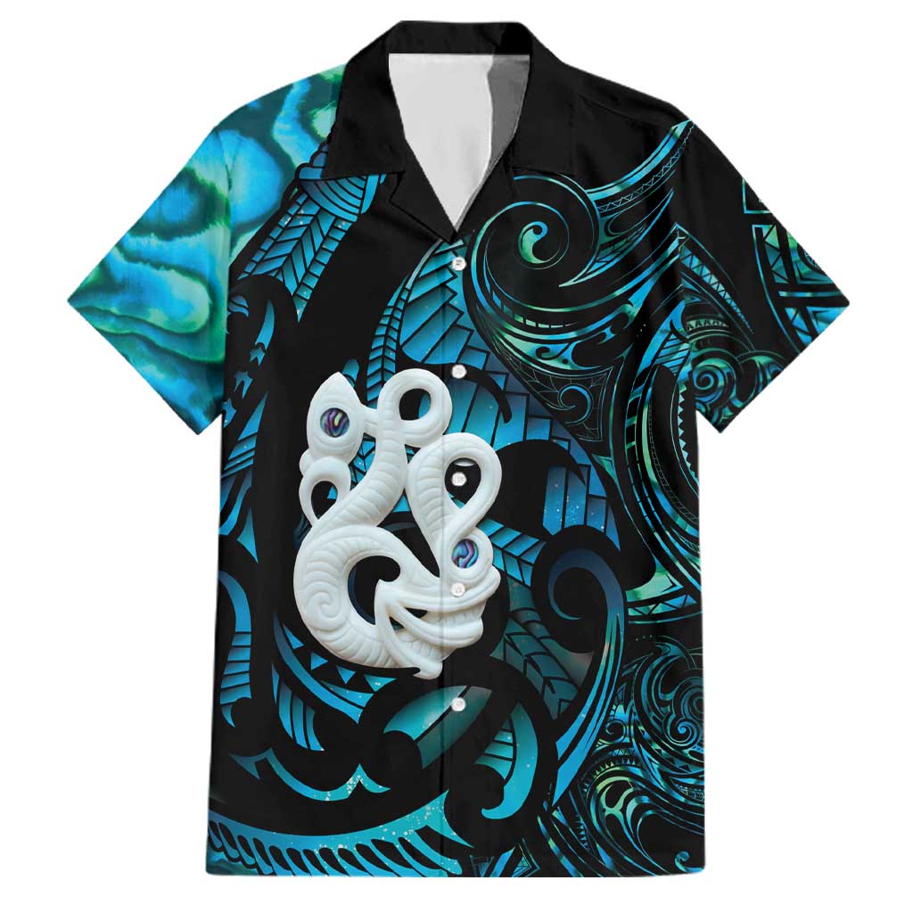 Manaia New Zealand Matariki Family Matching Summer Maxi Dress and Hawaiian Shirt NZ Paua Shell Maori Art LT14 Dad's Shirt - Short Sleeve Turquoise - Polynesian Pride