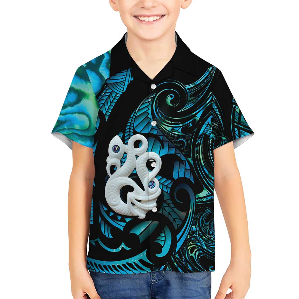 Manaia New Zealand Matariki Family Matching Summer Maxi Dress and Hawaiian Shirt NZ Paua Shell Maori Art LT14 Son's Shirt Turquoise - Polynesian Pride