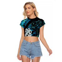 Manaia New Zealand Matariki Raglan Cropped T Shirt NZ Paua Shell Maori Art