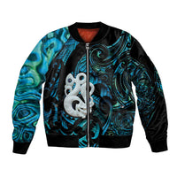 Manaia New Zealand Matariki Sleeve Zip Bomber Jacket NZ Paua Shell Maori Art