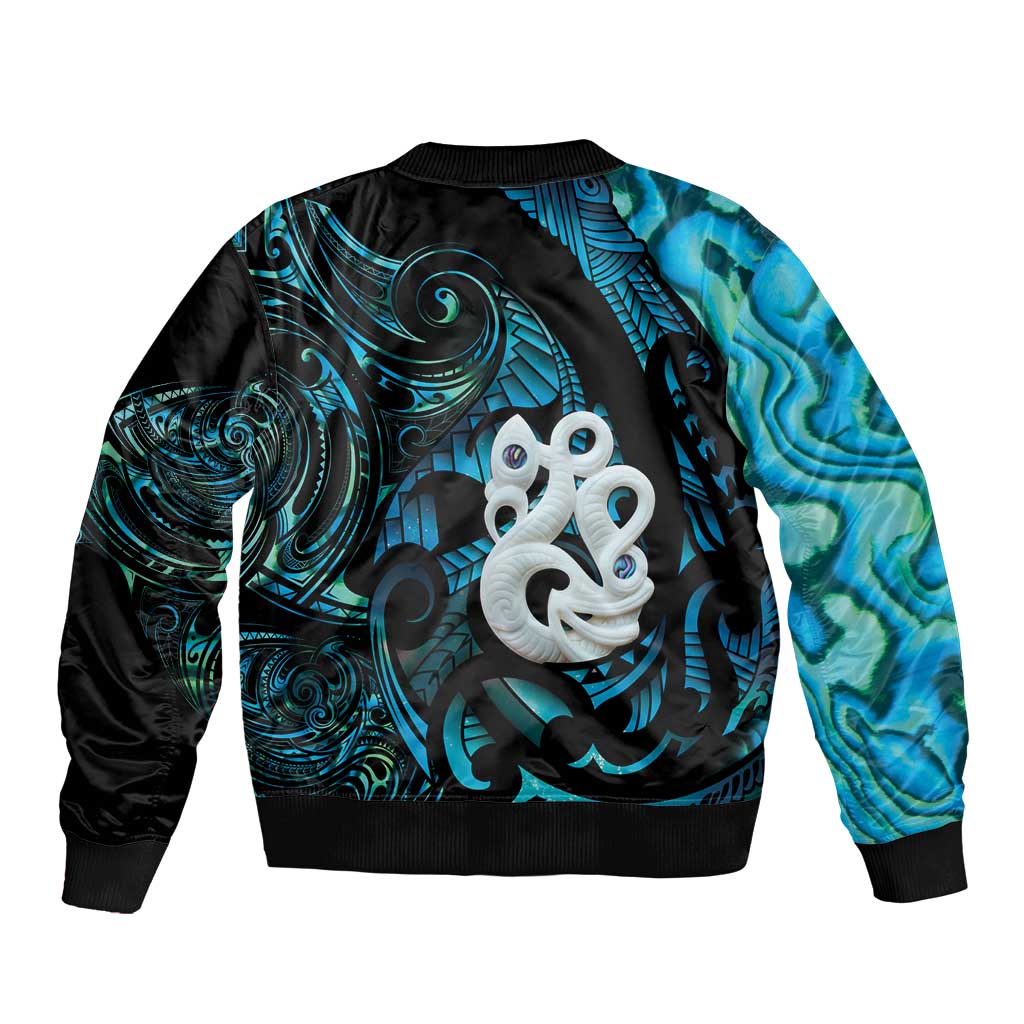 Manaia New Zealand Matariki Sleeve Zip Bomber Jacket NZ Paua Shell Maori Art