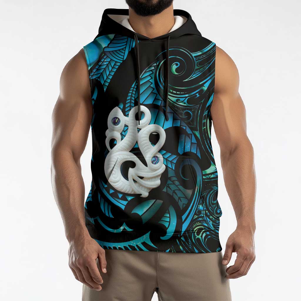 Manaia New Zealand Matariki Sleeveless Hoodie NZ Paua Shell Maori Art
