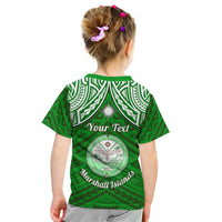 Personalised Marshall Islands Kid T Shirt Green Polynesian Tribal Mix Coat Of Arms LT14 - Polynesian Pride