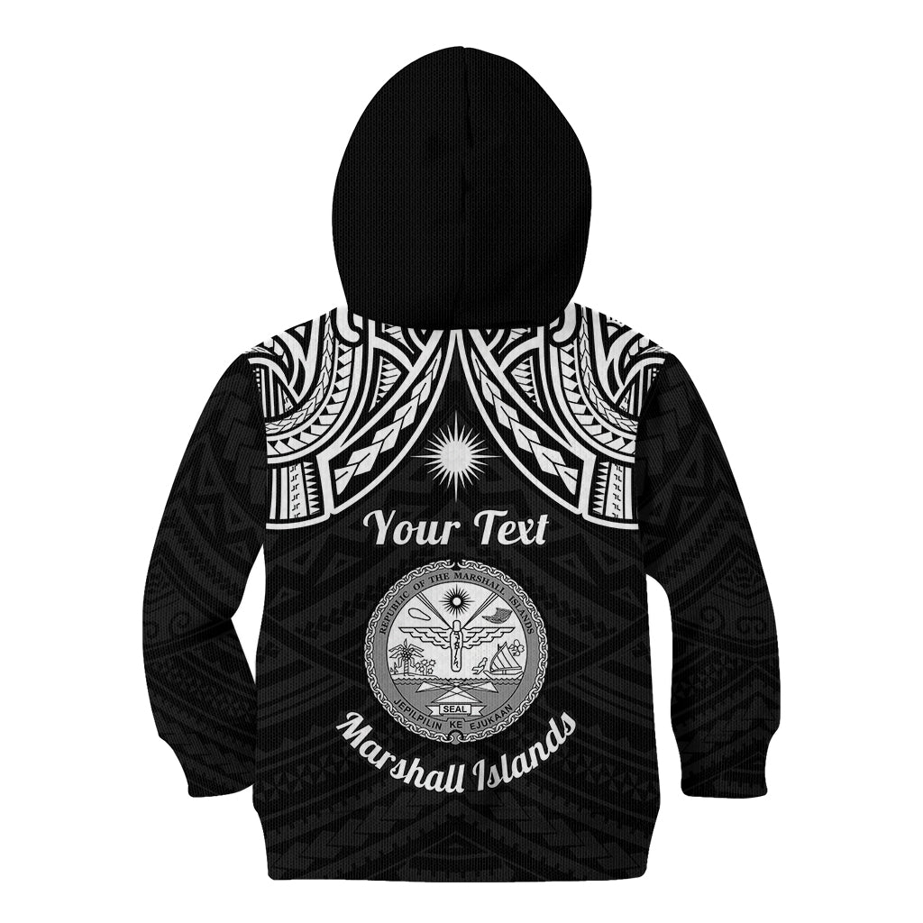 Personalised Marshall Islands Kid Hoodie Black Polynesian Tribal Mix Coat Of Arms LT14 - Polynesian Pride