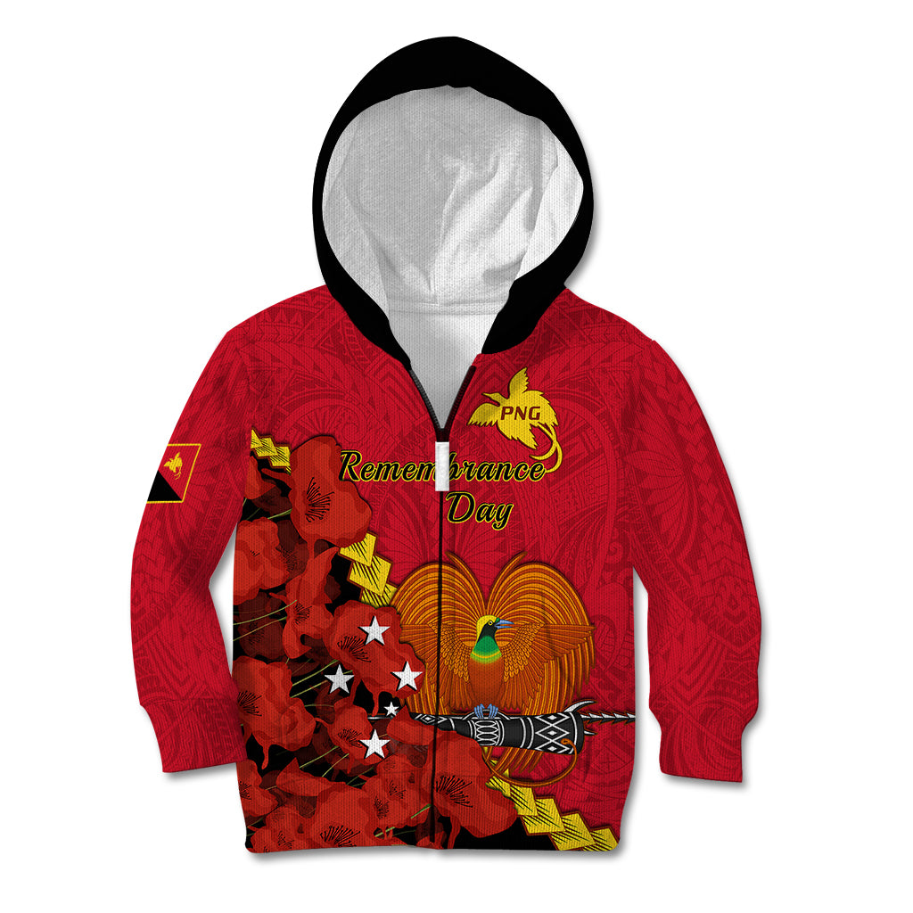 Polynesian Pride Remembrance Day PNG Kid Hoodie Papua New Guinea We Will Remember Them LT14 Zip Hoodie Red - Polynesian Pride