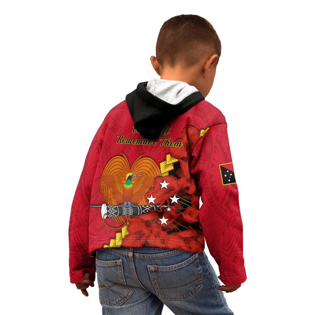 Polynesian Pride Remembrance Day PNG Kid Hoodie Papua New Guinea We Will Remember Them LT14 - Polynesian Pride