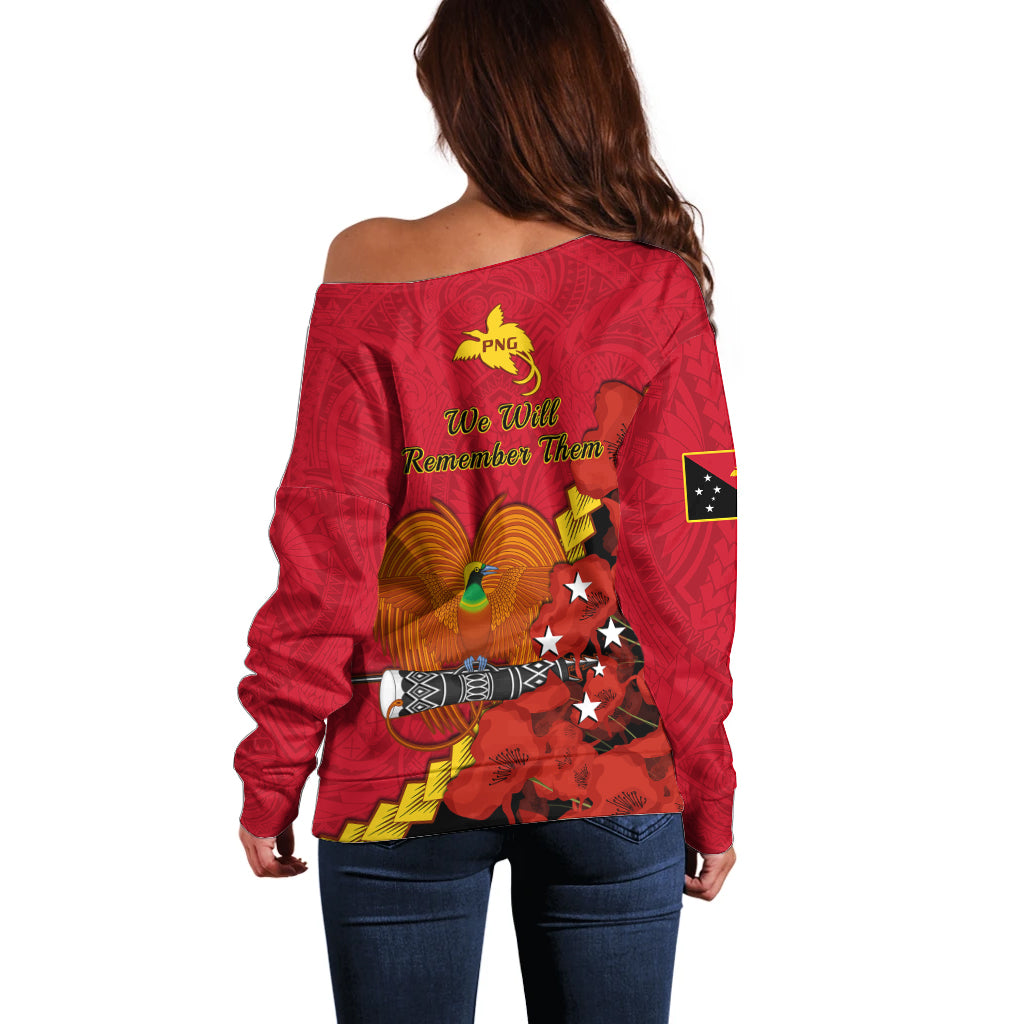 Polynesian Pride Remembrance Day PNG Off Shoulder Sweater Papua New Guinea We Will Remember Them LT14 - Polynesian Pride