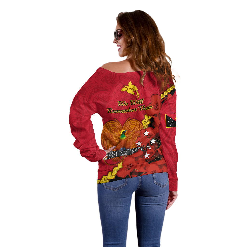 Polynesian Pride Remembrance Day PNG Off Shoulder Sweater Papua New Guinea We Will Remember Them LT14 - Polynesian Pride