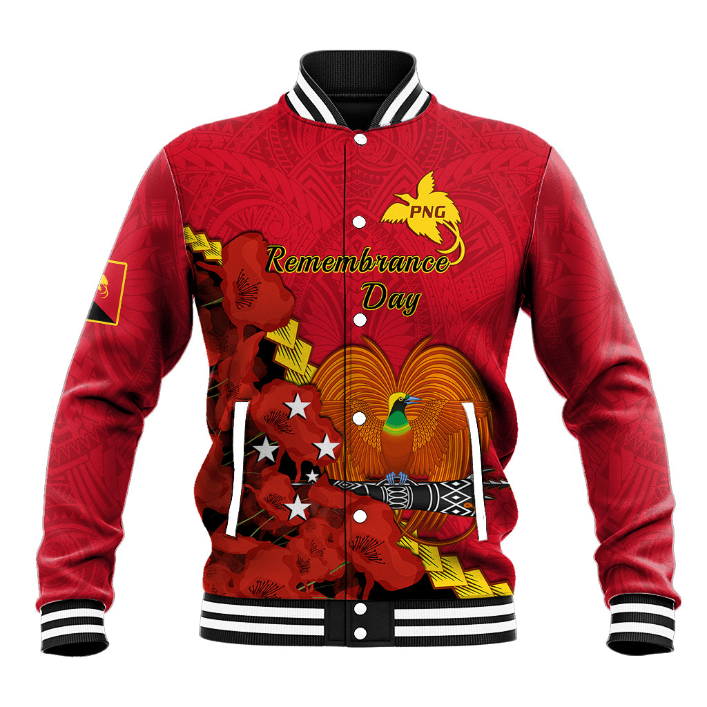 Personalised Remembrance Day PNG Baseball Jacket Papua New Guinea We Will Remember Them LT14 Unisex Red - Polynesian Pride