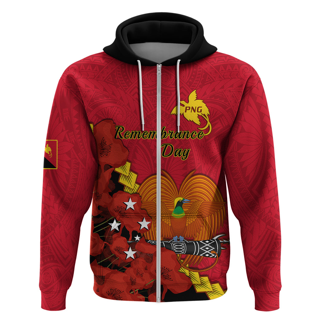 Custom Remembrance Day PNG Hoodie Papua New Guinea We Will Remember Them LT14 Zip Hoodie Red - Polynesian Pride