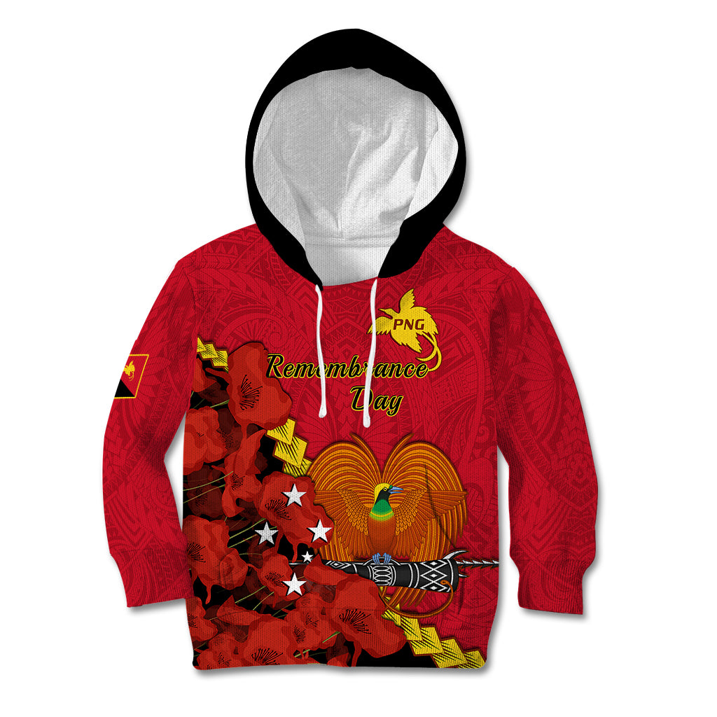 Personalised Remembrance Day PNG Kid Hoodie Papua New Guinea We Will Remember Them LT14 Hoodie Red - Polynesian Pride