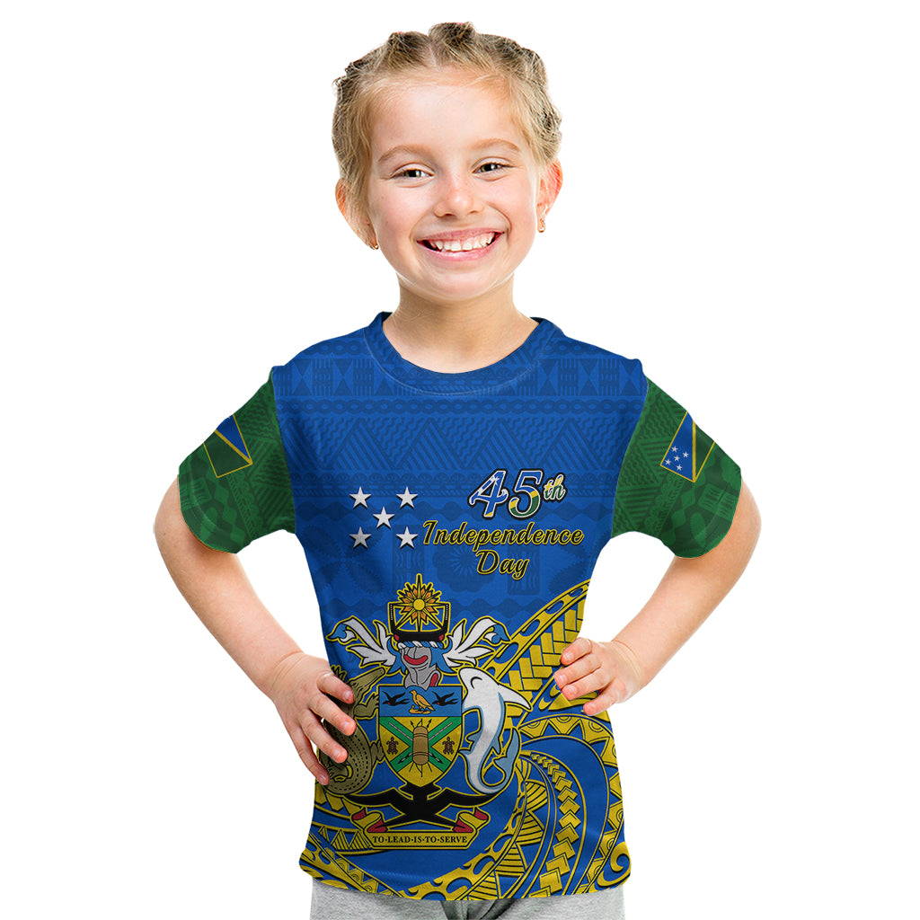 Personalised Independence Day Solomon Islands Kid T Shirt Happy 45th Anniversary LT14 Blue - Polynesian Pride