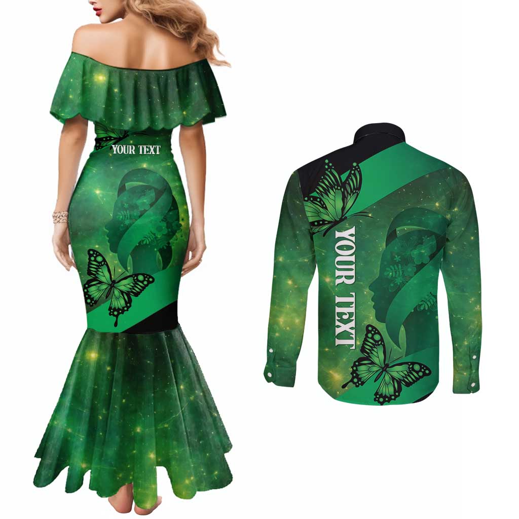 Personalised World Mental Health Awareness Month Couples Matching Mermaid Dress and Long Sleeve Button Shirt Warriors Brave Strong Galaxy Vibes LT14 - Polynesian Pride