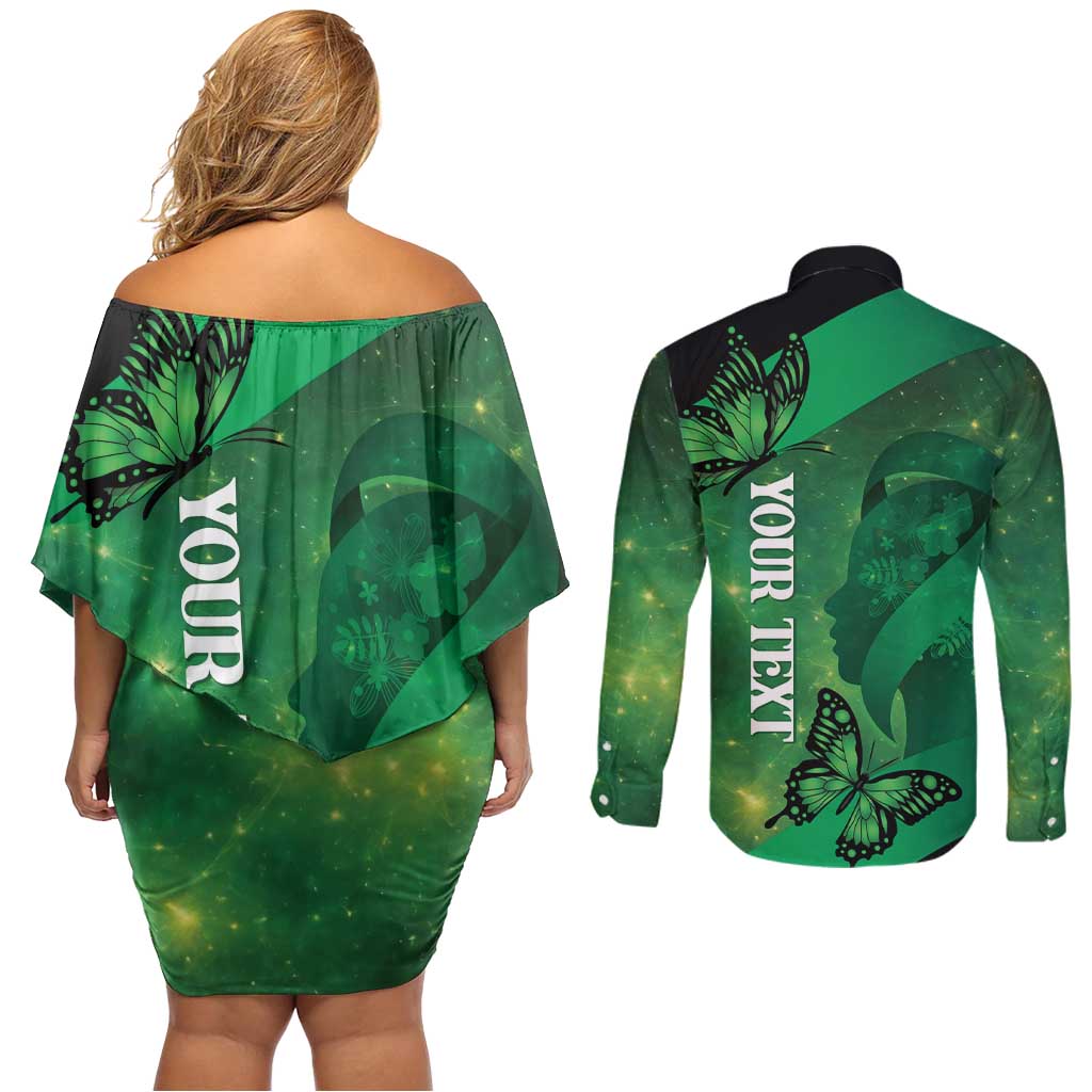 Personalised World Mental Health Awareness Month Couples Matching Off Shoulder Short Dress and Long Sleeve Button Shirt Warriors Brave Strong Galaxy Vibes LT14 - Polynesian Pride