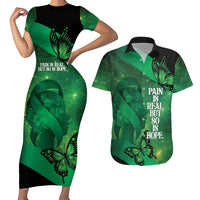 Personalised World Mental Health Awareness Month Couples Matching Short Sleeve Bodycon Dress and Hawaiian Shirt Warriors Brave Strong Galaxy Vibes LT14 Green - Polynesian Pride