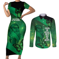 Personalised World Mental Health Awareness Month Couples Matching Short Sleeve Bodycon Dress and Long Sleeve Button Shirt Warriors Brave Strong Galaxy Vibes LT14 Green - Polynesian Pride