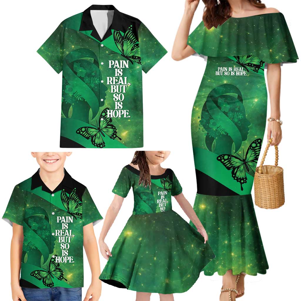 Personalised World Mental Health Awareness Month Family Matching Mermaid Dress and Hawaiian Shirt Warriors Brave Strong Galaxy Vibes LT14 - Polynesian Pride