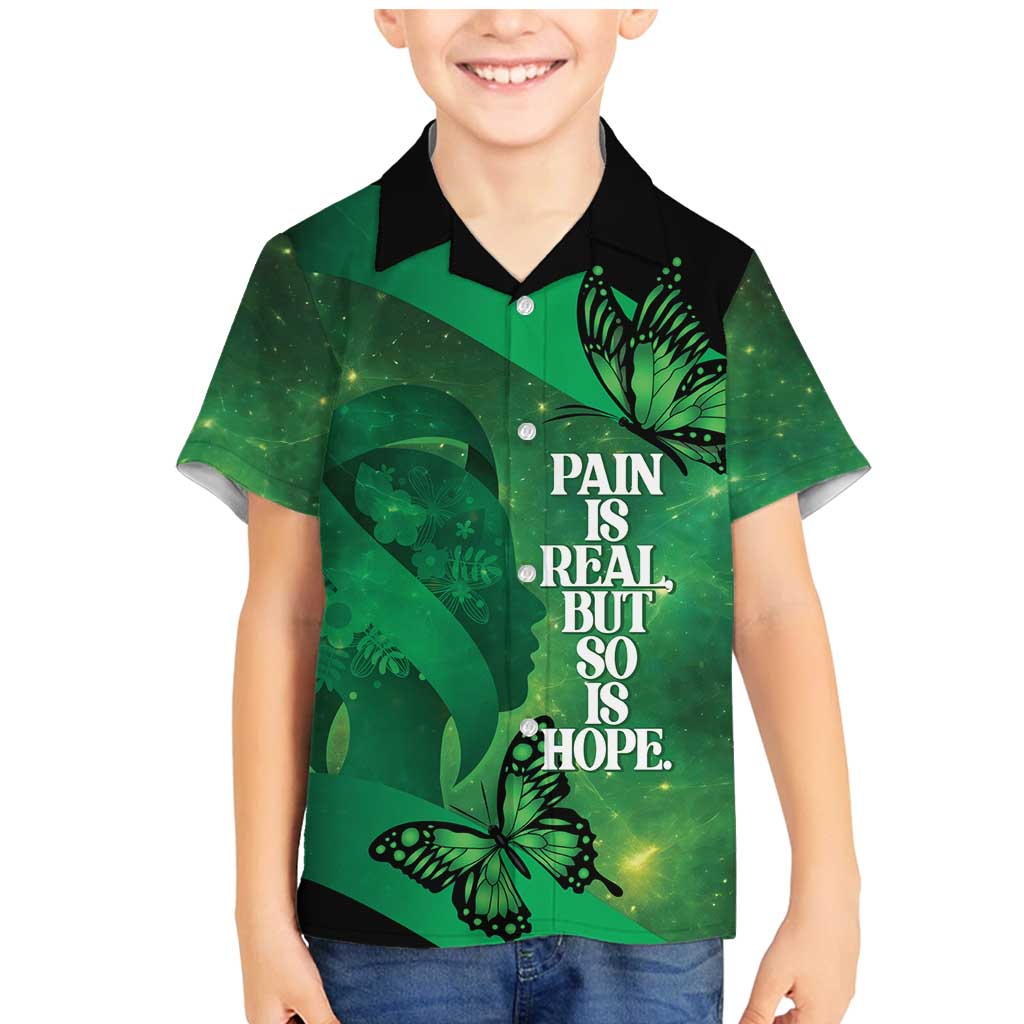 Personalised World Mental Health Awareness Month Family Matching Mermaid Dress and Hawaiian Shirt Warriors Brave Strong Galaxy Vibes LT14 Son's Shirt Green - Polynesian Pride