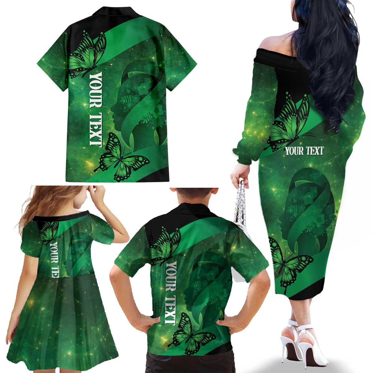 Personalised World Mental Health Awareness Month Family Matching Off The Shoulder Long Sleeve Dress and Hawaiian Shirt Warriors Brave Strong Galaxy Vibes LT14 - Polynesian Pride