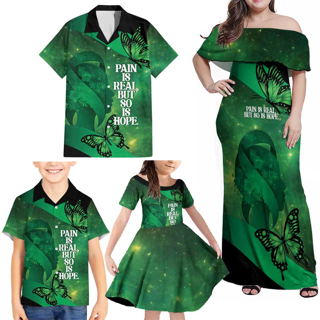 Personalised World Mental Health Awareness Month Family Matching Off Shoulder Maxi Dress and Hawaiian Shirt Warriors Brave Strong Galaxy Vibes LT14 - Polynesian Pride