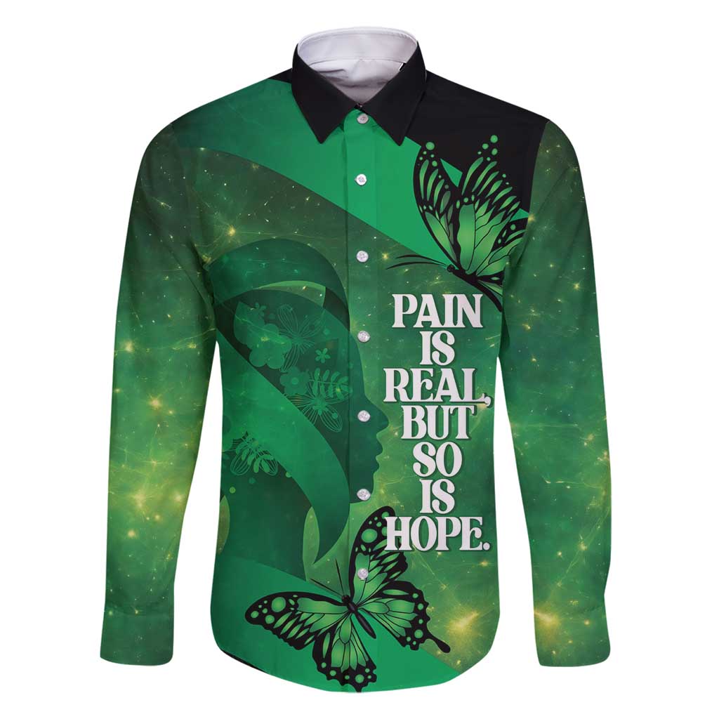 Personalised World Mental Health Awareness Month Family Matching Off Shoulder Maxi Dress and Hawaiian Shirt Warriors Brave Strong Galaxy Vibes LT14 Dad's Shirt - Long Sleeve Green - Polynesian Pride