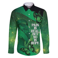 Personalised World Mental Health Awareness Month Family Matching Puletasi and Hawaiian Shirt Warriors Brave Strong Galaxy Vibes LT14 Dad's Shirt - Long Sleeve Green - Polynesian Pride
