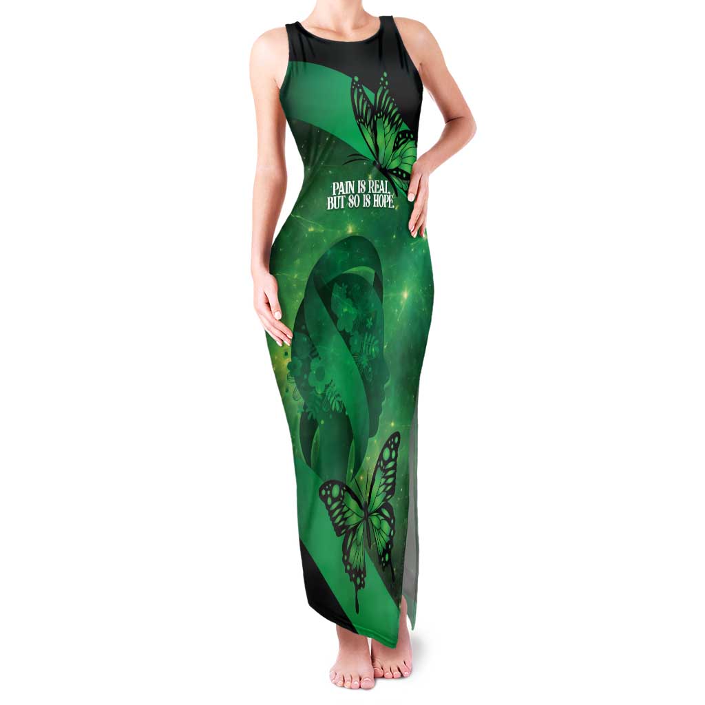 Personalised World Mental Health Awareness Month Family Matching Tank Maxi Dress and Hawaiian Shirt Warriors Brave Strong Galaxy Vibes LT14 Mom's Dress Green - Polynesian Pride