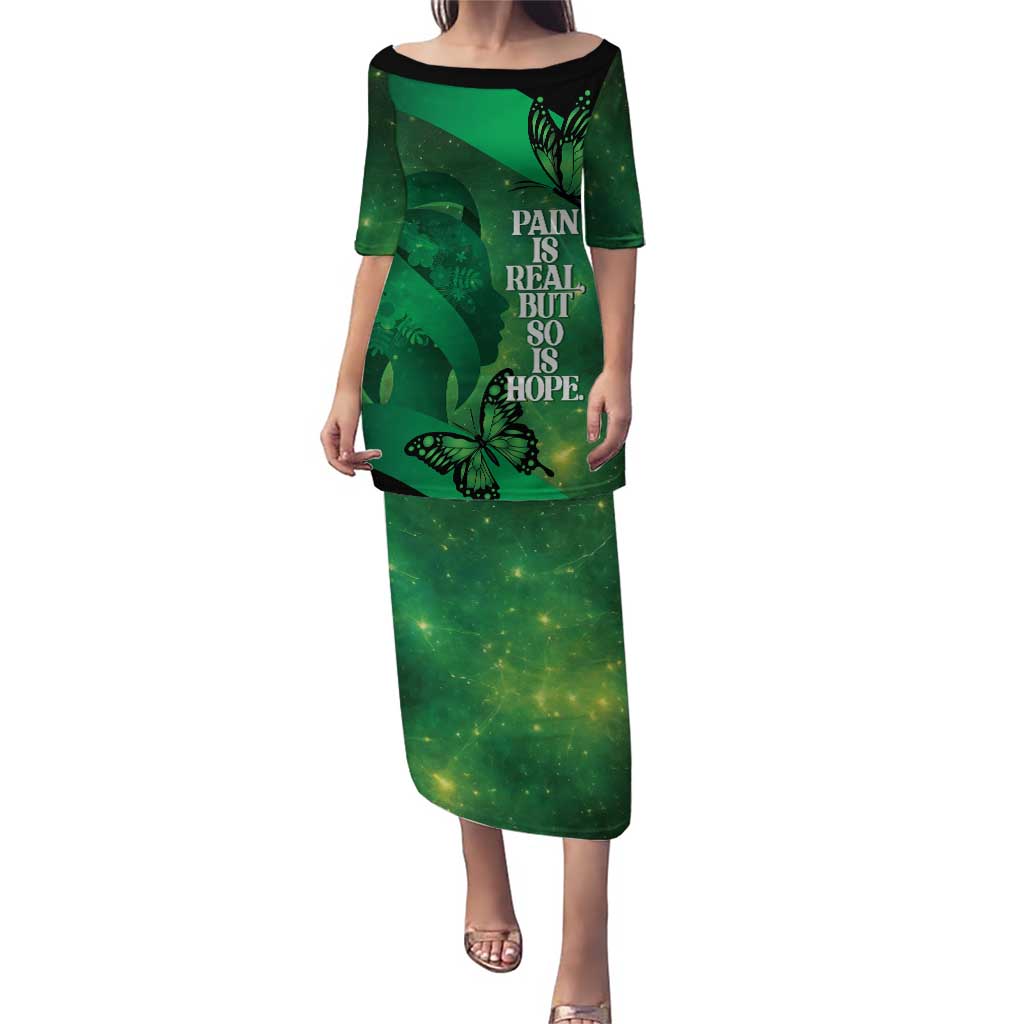 Personalised World Mental Health Awareness Month Puletasi Warriors Brave Strong Galaxy Vibes LT14 Long Dress Green - Polynesian Pride