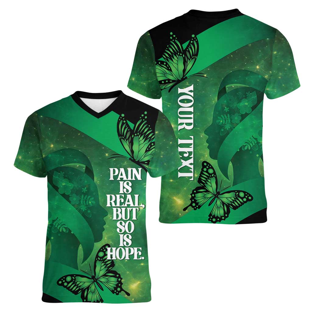 Personalised World Mental Health Awareness Month Women V-Neck T-Shirt Warriors Brave Strong Galaxy Vibes LT14 - Polynesian Pride