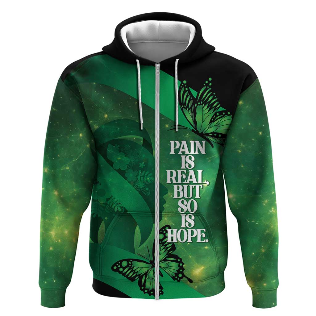 Personalised World Mental Health Awareness Month Zip Hoodie Warriors Brave Strong Galaxy Vibes LT14 Zip Hoodie Green - Polynesian Pride