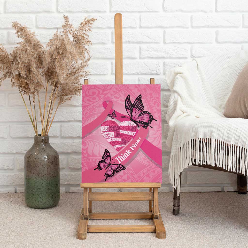 Polynesia Breast Cancer Awareness Month Canvas Wall Art Pink Ribbon Mix Butterflies