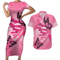 Polynesia Breast Cancer Awareness Month Couples Matching Short Sleeve Bodycon Dress and Hawaiian Shirt Pink Ribbon Mix Butterflies LT14 Pink - Polynesian Pride