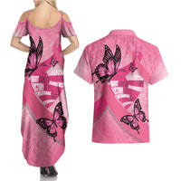 Polynesia Breast Cancer Awareness Month Couples Matching Summer Maxi Dress and Hawaiian Shirt Pink Ribbon Mix Butterflies LT14 - Polynesian Pride